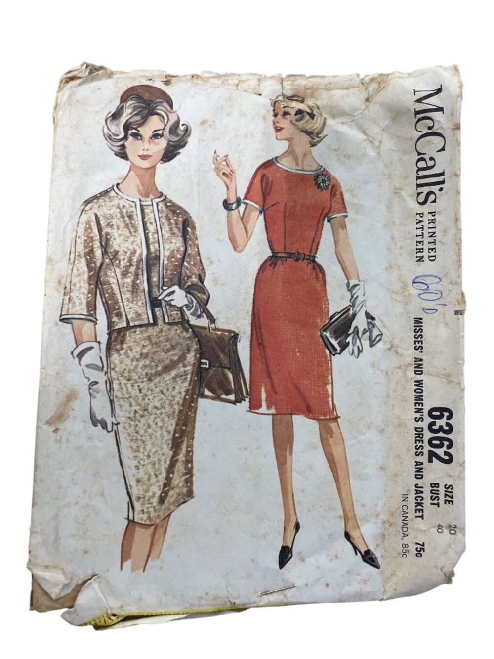 Vintage 60s McCalls 6362 Sewing Pattern Size 20 Dress & Jacket Dressmaking CUT